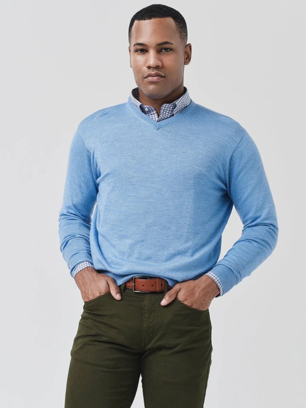 Peter Millar Sky Blue V-Neck Sweater 100% Extra Fine Merino Wool MC00S31